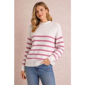 Women's BAILEY/44 White & Pink Shaggy Striped Crew Neck Sweater S NWOT